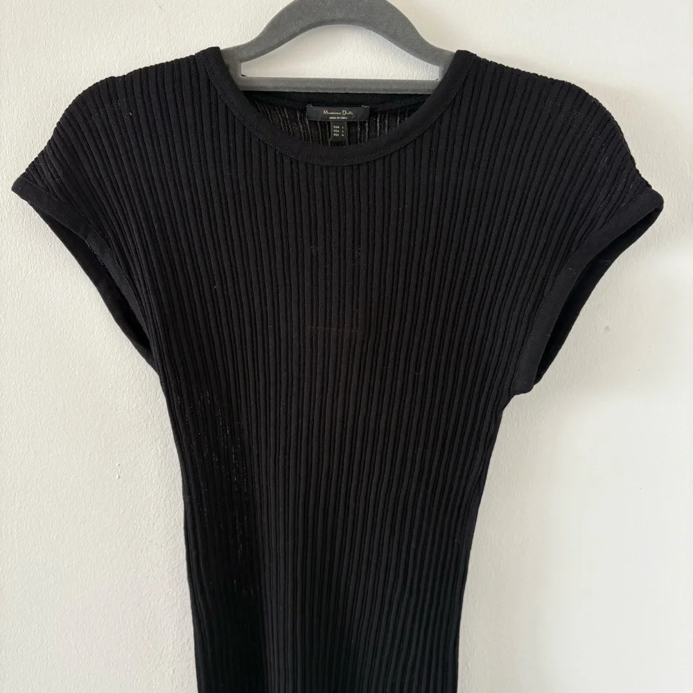 Massimo Dutti Open Knit Ribbed Crew Neck Black Top Size L NWT - Picture 7 of 11